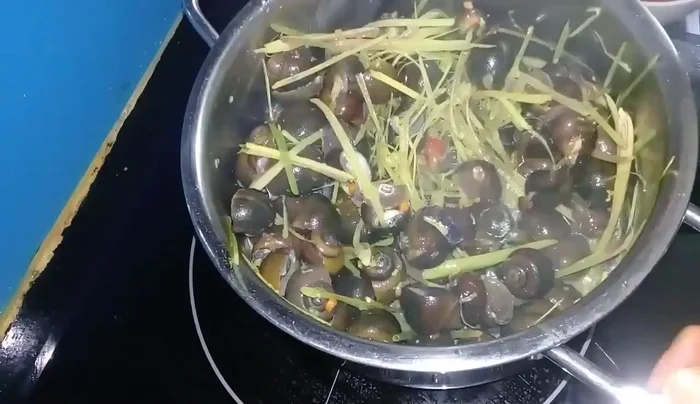 Khi ốc mở miệng hoàn toàn, cho lá chanh vào, tắt bếp.