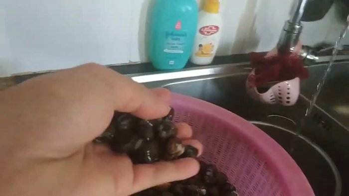 Mua hến về, rửa sạch.