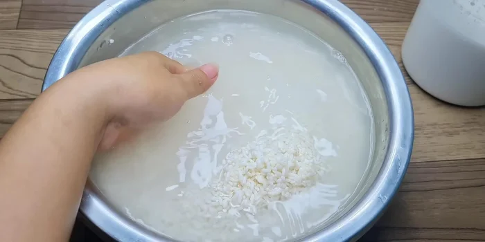 Vo sạch 1kg gạo nếp sáp và ngâm trong nước khoảng 3-4 tiếng (hoặc 2-3 tiếng nếu không có nhiều thời gian).