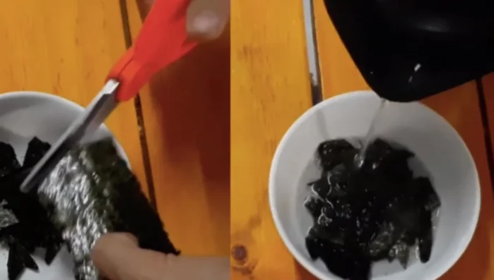 Công thức 1 (Cháo rong biển thịt bò): Sơ chế thịt bò băm, ướp gia vị (bé dưới 1 tuổi bỏ qua bước này). Sơ chế cà rốt (gọt vỏ, thái hạt lựu, luộc/hấp chín, dầm nhuyễn). Hành lá rửa sạch, cắt nhỏ.
