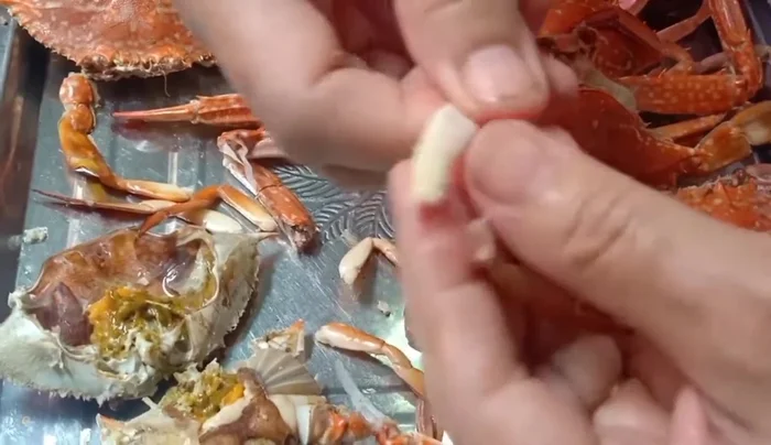 Tách càng và chân ghẹ: Bóp nhẹ phần khớp để tách thịt ra khỏi vỏ. Với phần càng cứng, có thể dùng dụng cụ để tách.