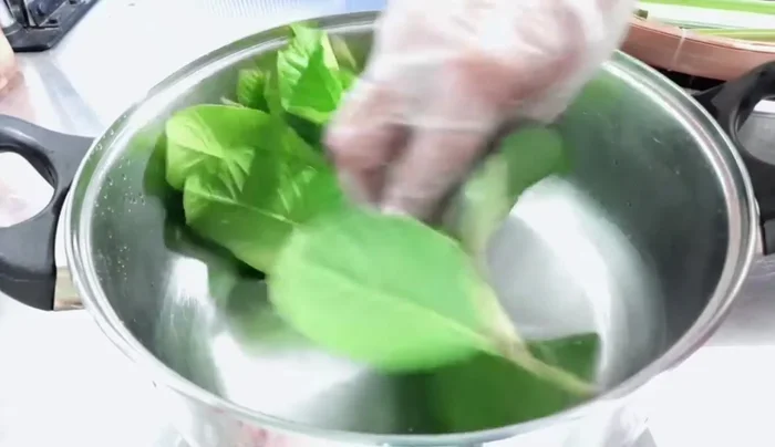 Cho đọt sả vào đáy nồi.