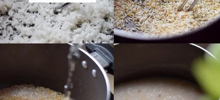 Chuẩn bị gạo: Rang gạo tẻ và gạo nếp cho vàng.