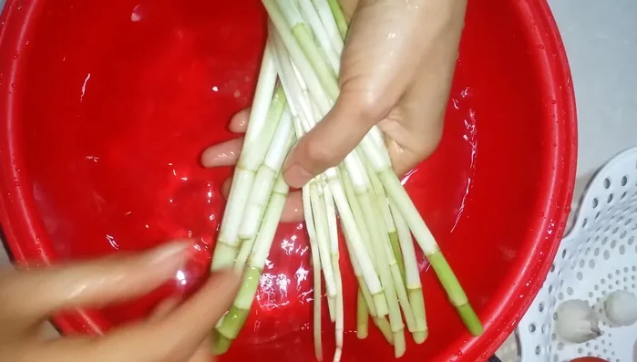 Cắt rau cần thành đoạn vừa ăn.