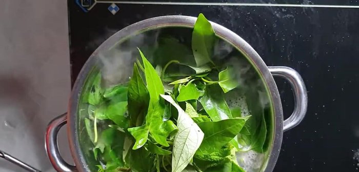 Cho rau lang vào khi nước sôi, đun khoảng 2-3 phút cho rau chín tới, không nên đun quá lâu để rau không bị nát.